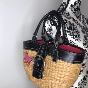 Straw/Leather Coach butterfly basket bag